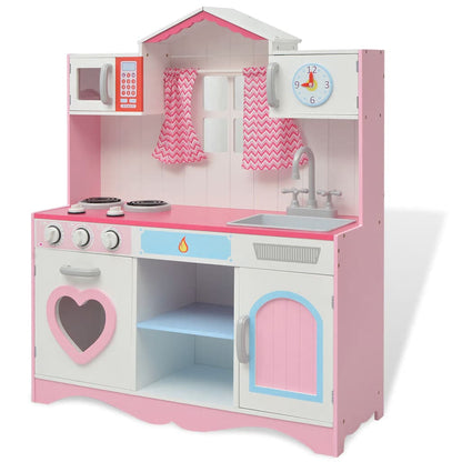 Speelgoedkeuken Roze En Wit 82X30X100 Cm Hout Hoogglans Wit