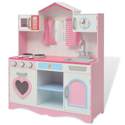 Speelgoedkeuken Roze En Wit 82X30X100 Cm Hout Hoogglans Wit