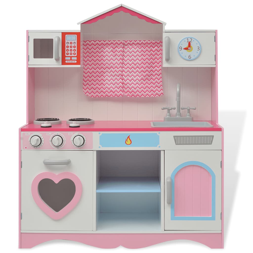 Speelgoedkeuken Roze En Wit 82X30X100 Cm Hout Hoogglans Wit
