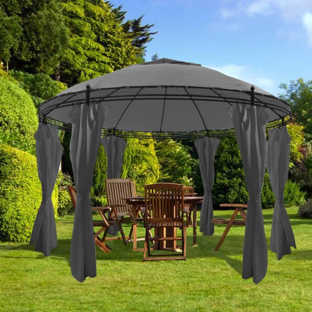Prieel Met Gordijnen Rond 3,5X2,7 M Kleurig