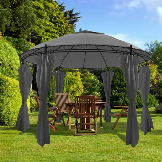 Prieel Met Gordijnen Rond 3,5X2,7 M Kleurig