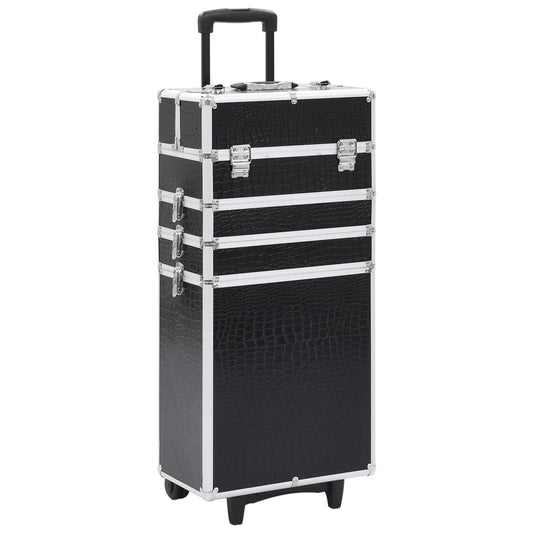 Make-Up Trolley Aluminium Zwart Met Krokodillenpatroon