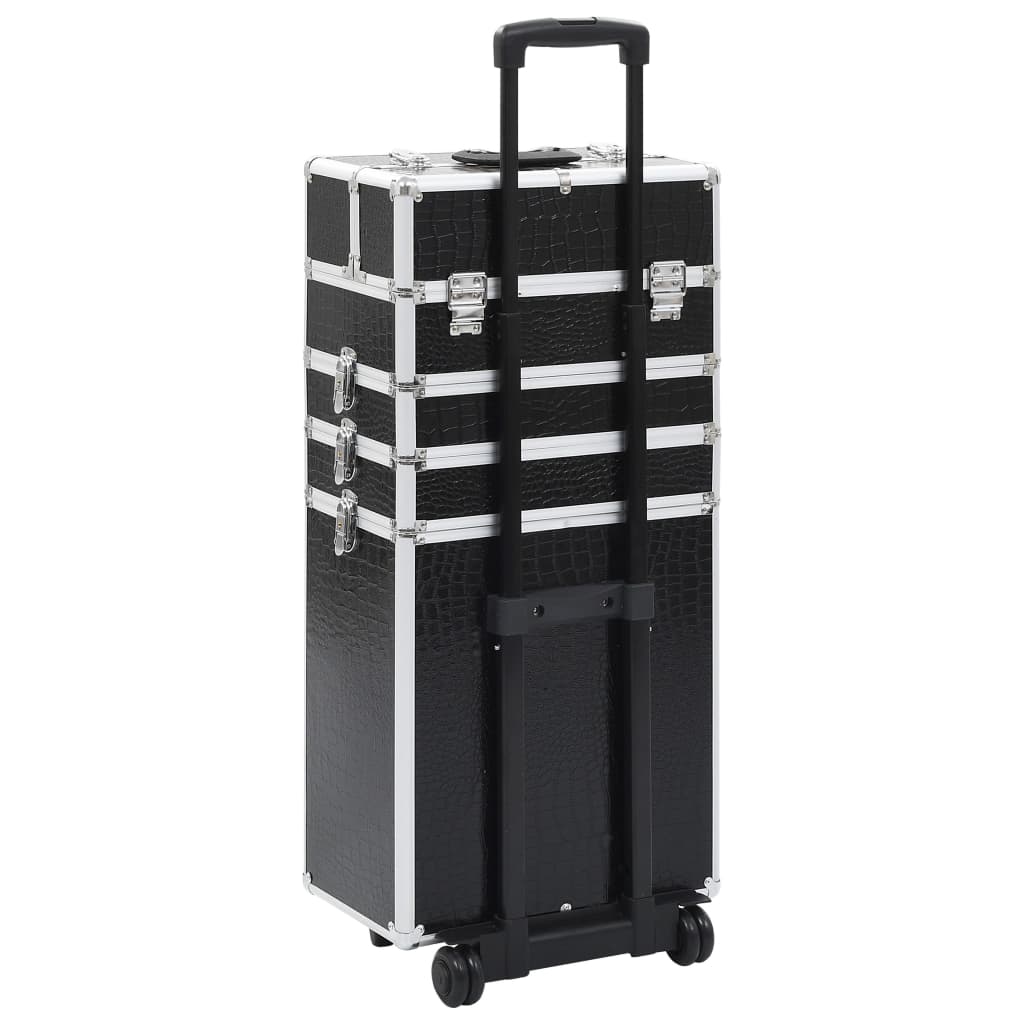 Make-Up Trolley Aluminium Zwart Met Krokodillenpatroon
