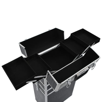 Make-Up Trolley Aluminium Zwart Met Krokodillenpatroon