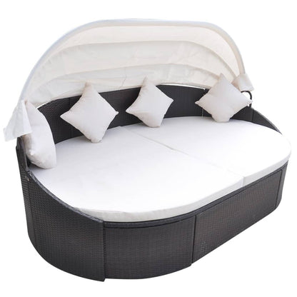 Loungebed Met Luifel Poly Rattan