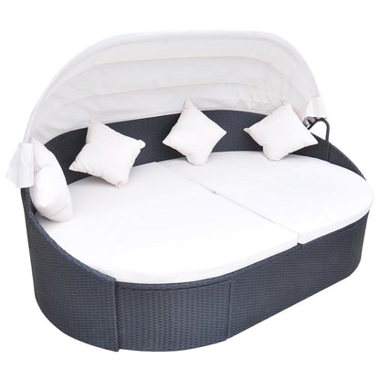 Loungebed Met Luifel Poly Rattan