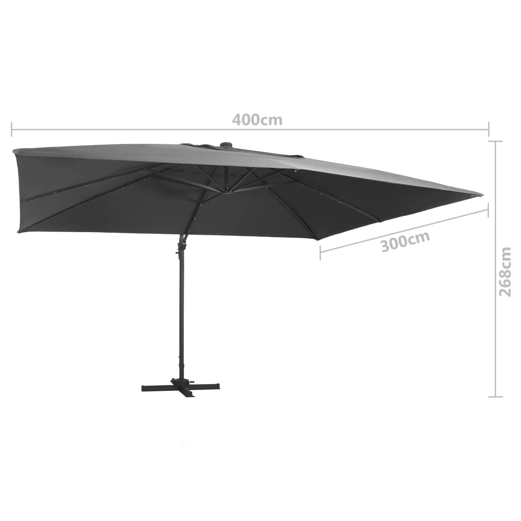 Zweefparasol Met Led En Aluminium Paal 400X300 Cm