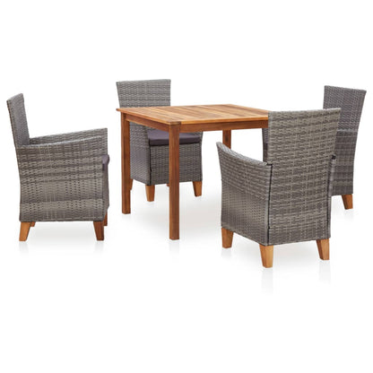 7-Delige Eethoek Poly Rattan En Massief Acaciahout Grijs