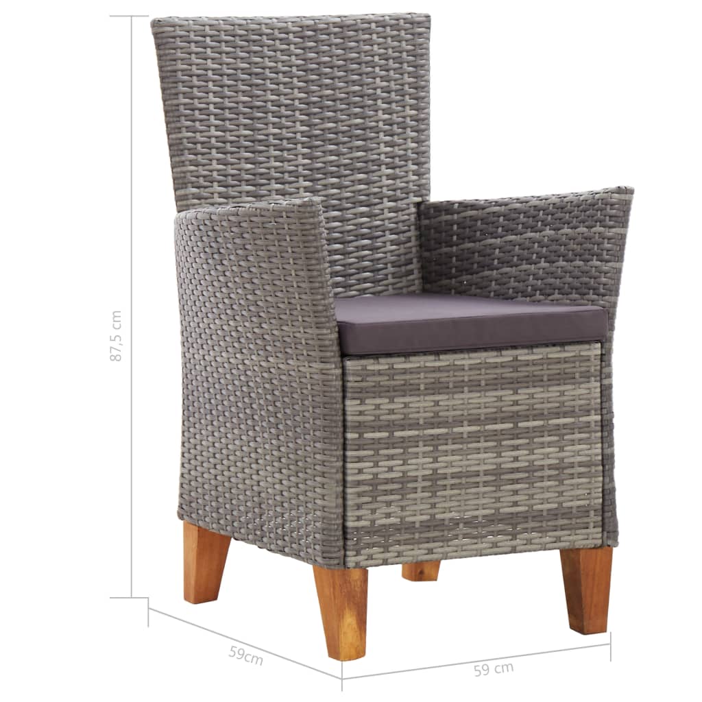 7-Delige Eethoek Poly Rattan En Massief Acaciahout Grijs