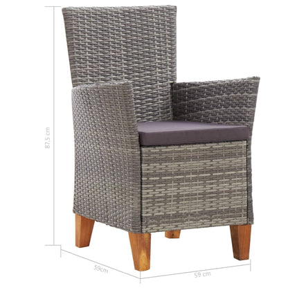 7-Delige Eethoek Poly Rattan En Massief Acaciahout Grijs