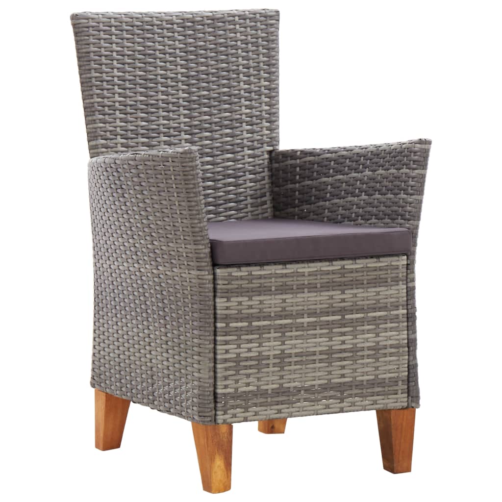 7-Delige Eethoek Poly Rattan En Massief Acaciahout Grijs