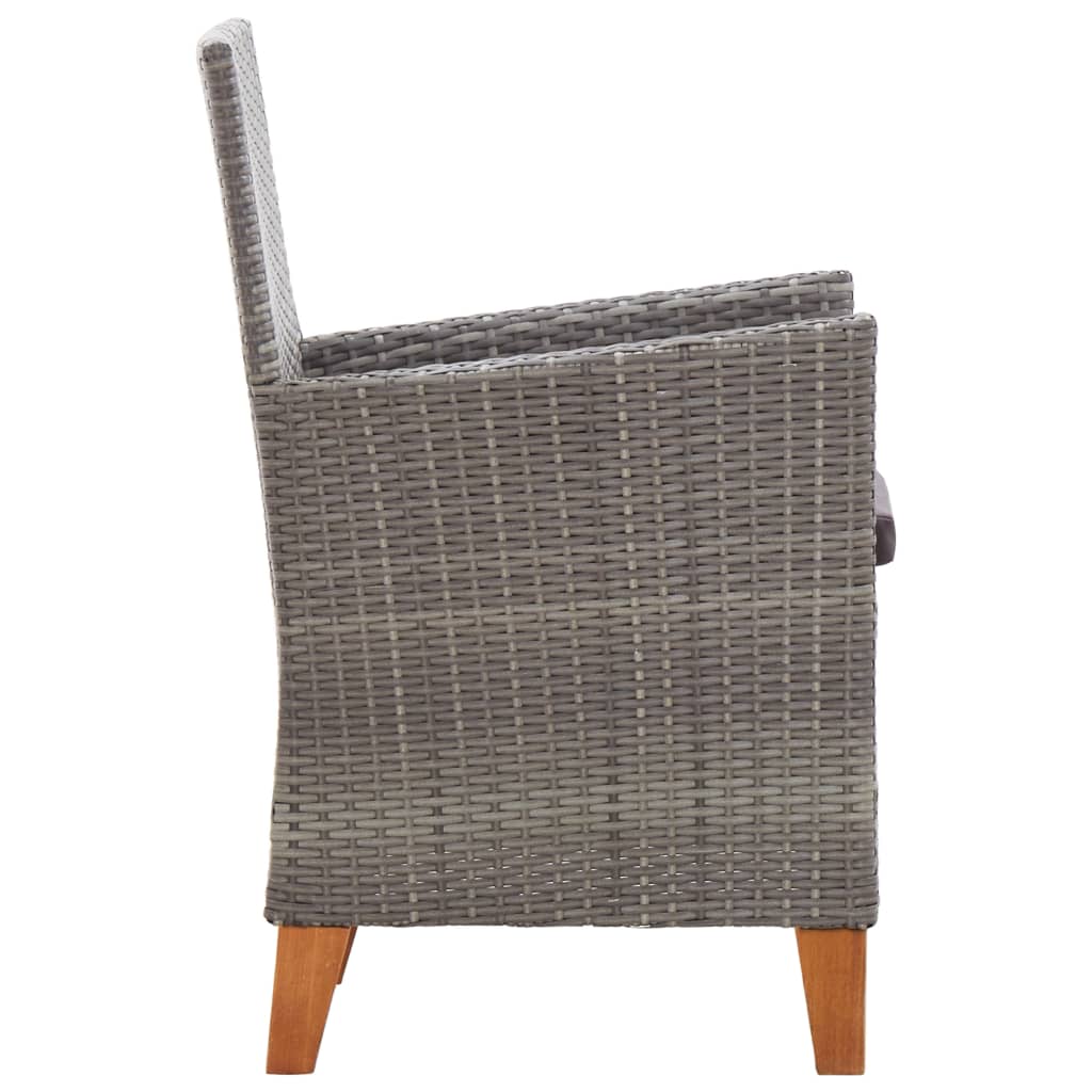 7-Delige Eethoek Poly Rattan En Massief Acaciahout Grijs