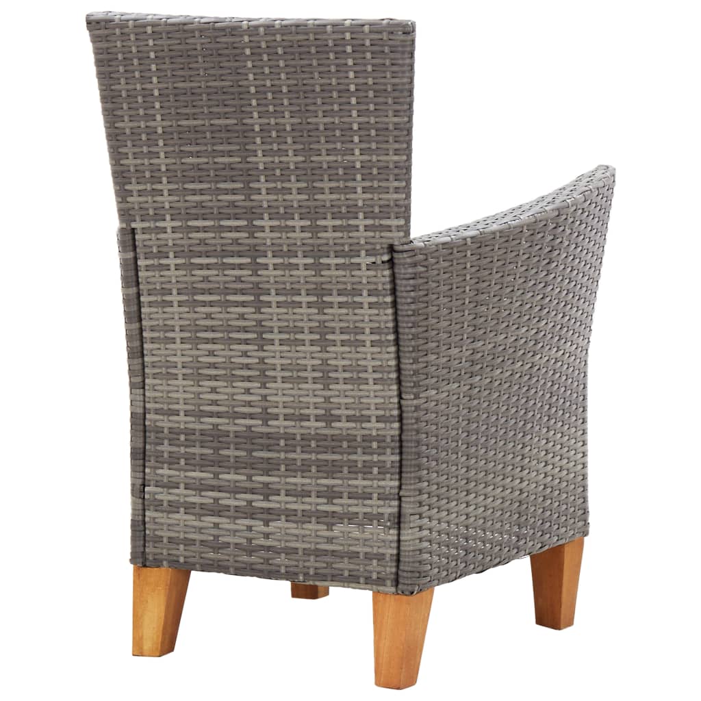 7-Delige Eethoek Poly Rattan En Massief Acaciahout Grijs