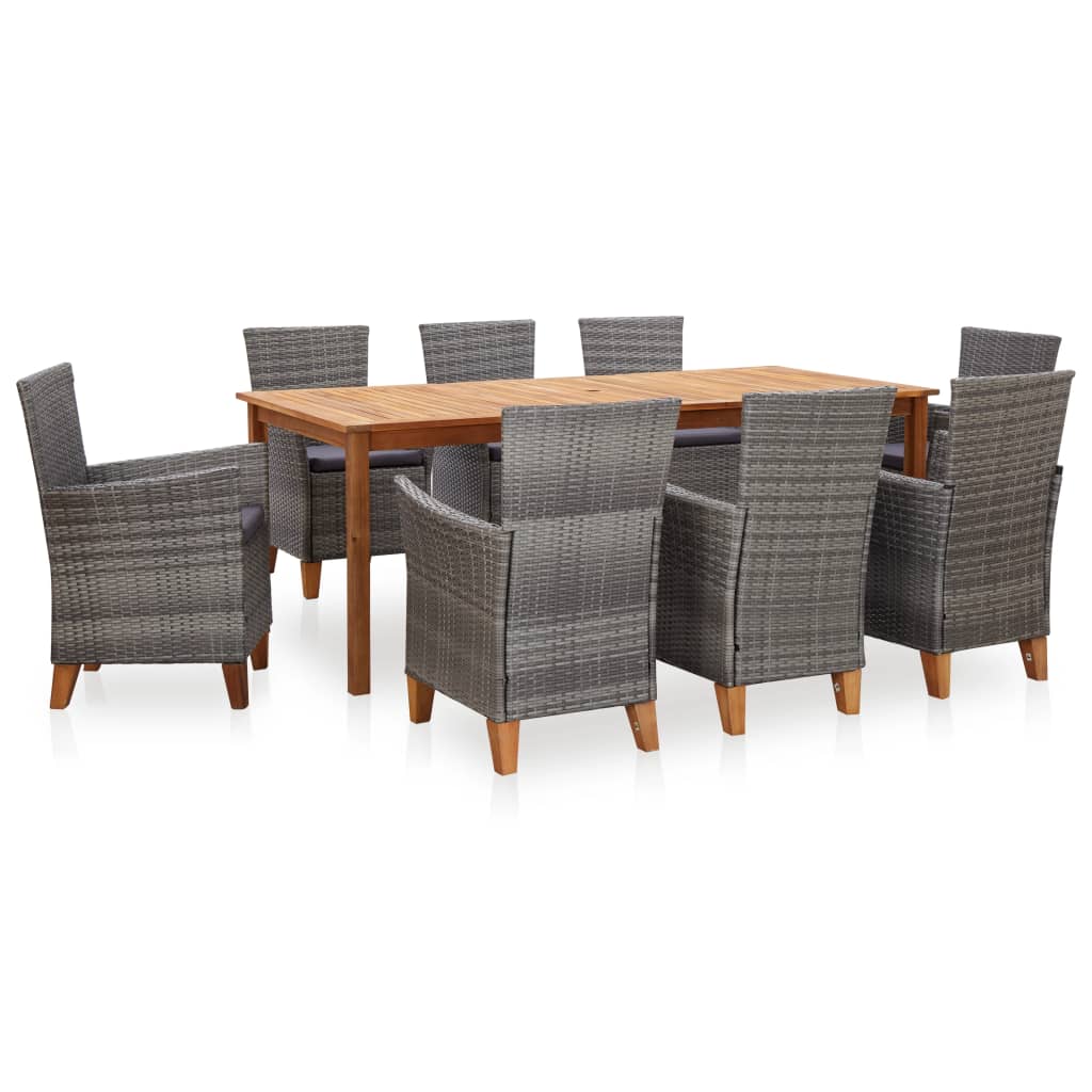 7-Delige Eethoek Poly Rattan En Massief Acaciahout Grijs