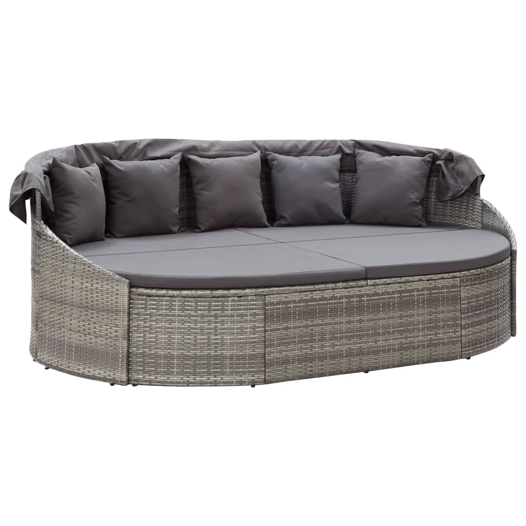 Loungebed Met Luifel Poly Rattan