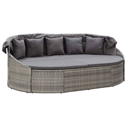 Loungebed Met Luifel Poly Rattan