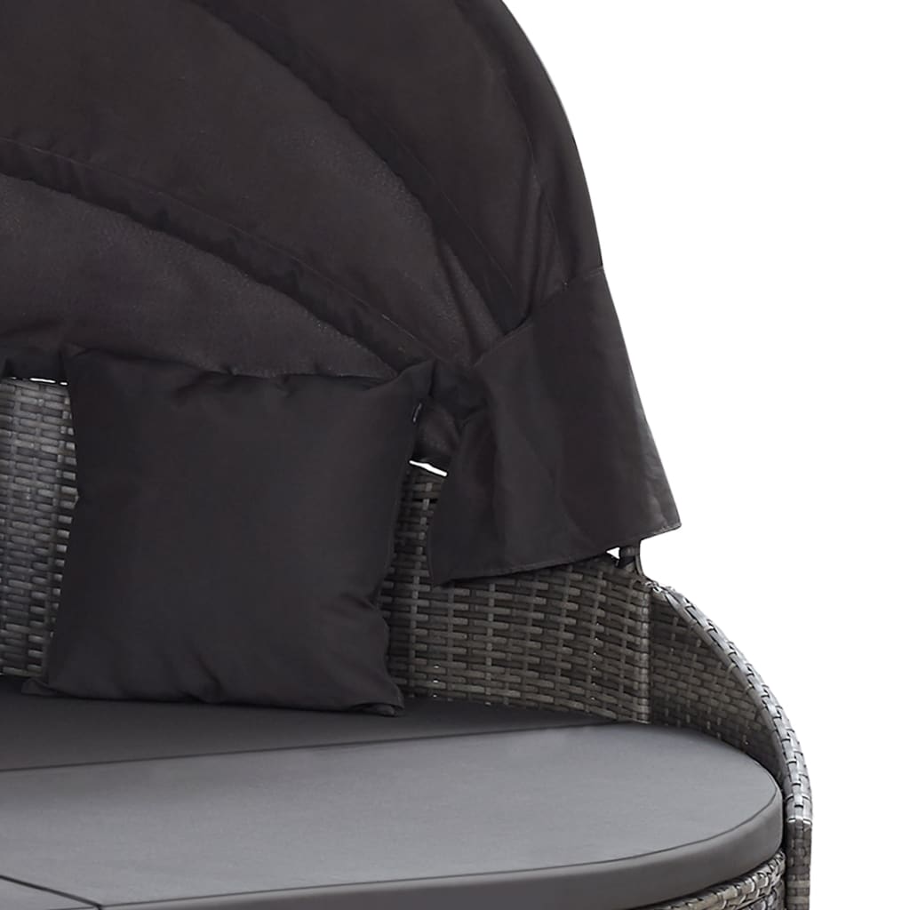 Loungebed Met Luifel Poly Rattan