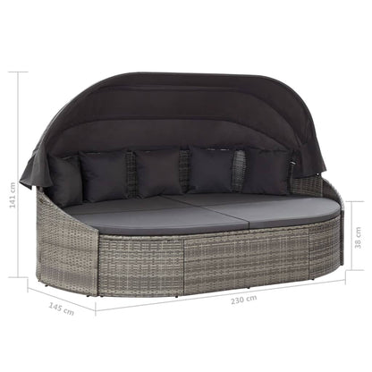 Loungebed Met Luifel Poly Rattan