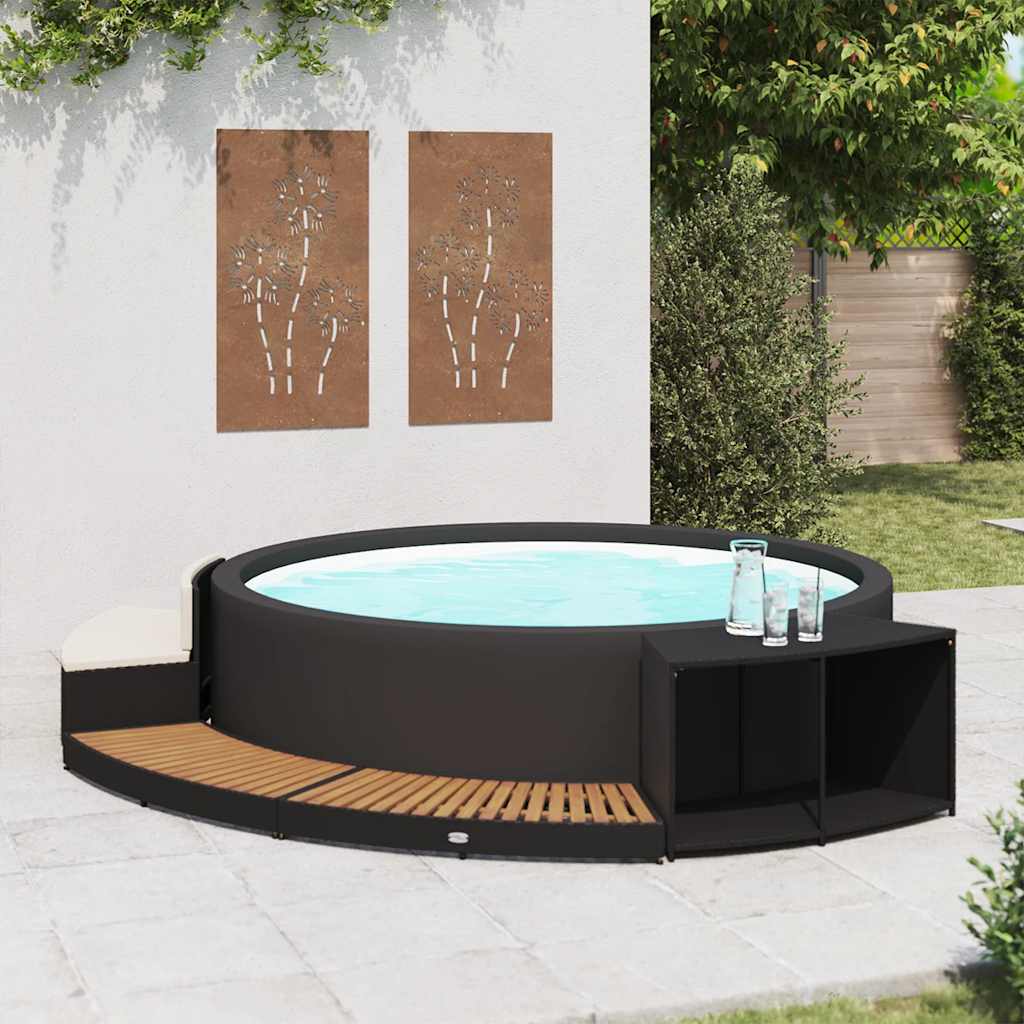 Spa-Ombouw Poly Rattan En Acaciahout Zwart