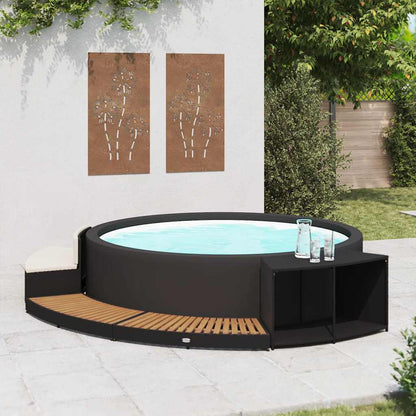 Spa-Ombouw Poly Rattan En Acaciahout Zwart