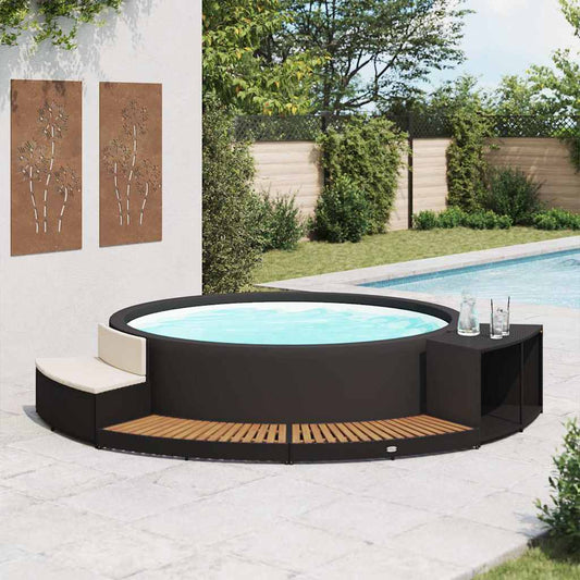 Spa-Ombouw Poly Rattan En Acaciahout Zwart