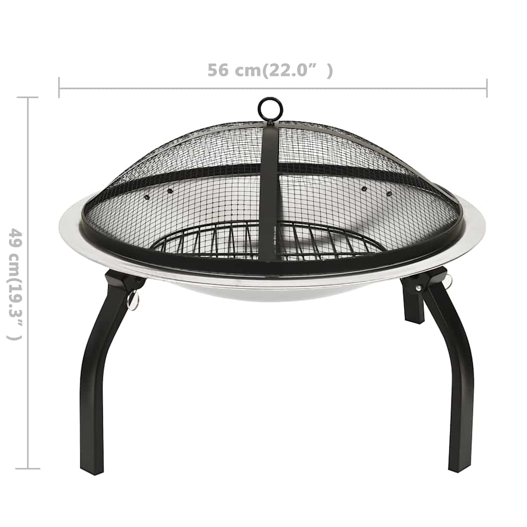 Vuurschaal En Barbecue 2-In-1 Met Pook 56X56X49 Cm Rvs
