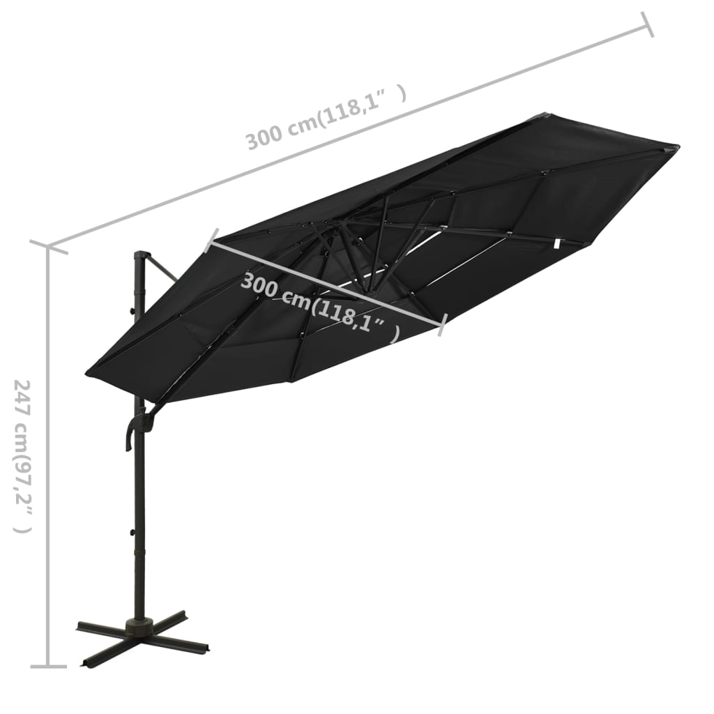 Parasol 4-Laags Met Aluminium Paal 3X3 M