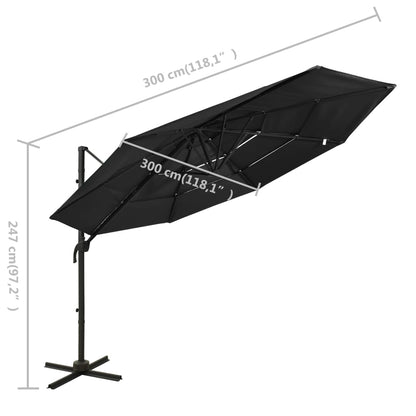 Parasol 4-Laags Met Aluminium Paal 3X3 M
