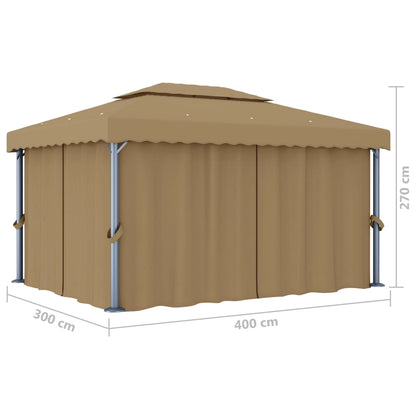 Prieel Met Gordijn 4X3 M Aluminium Taupe