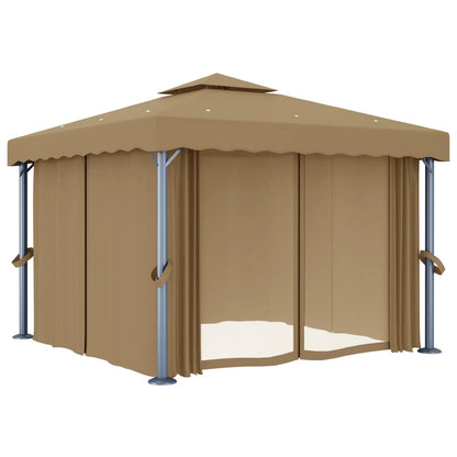 Prieel Met Gordijn 3X3 M Aluminium Taupe
