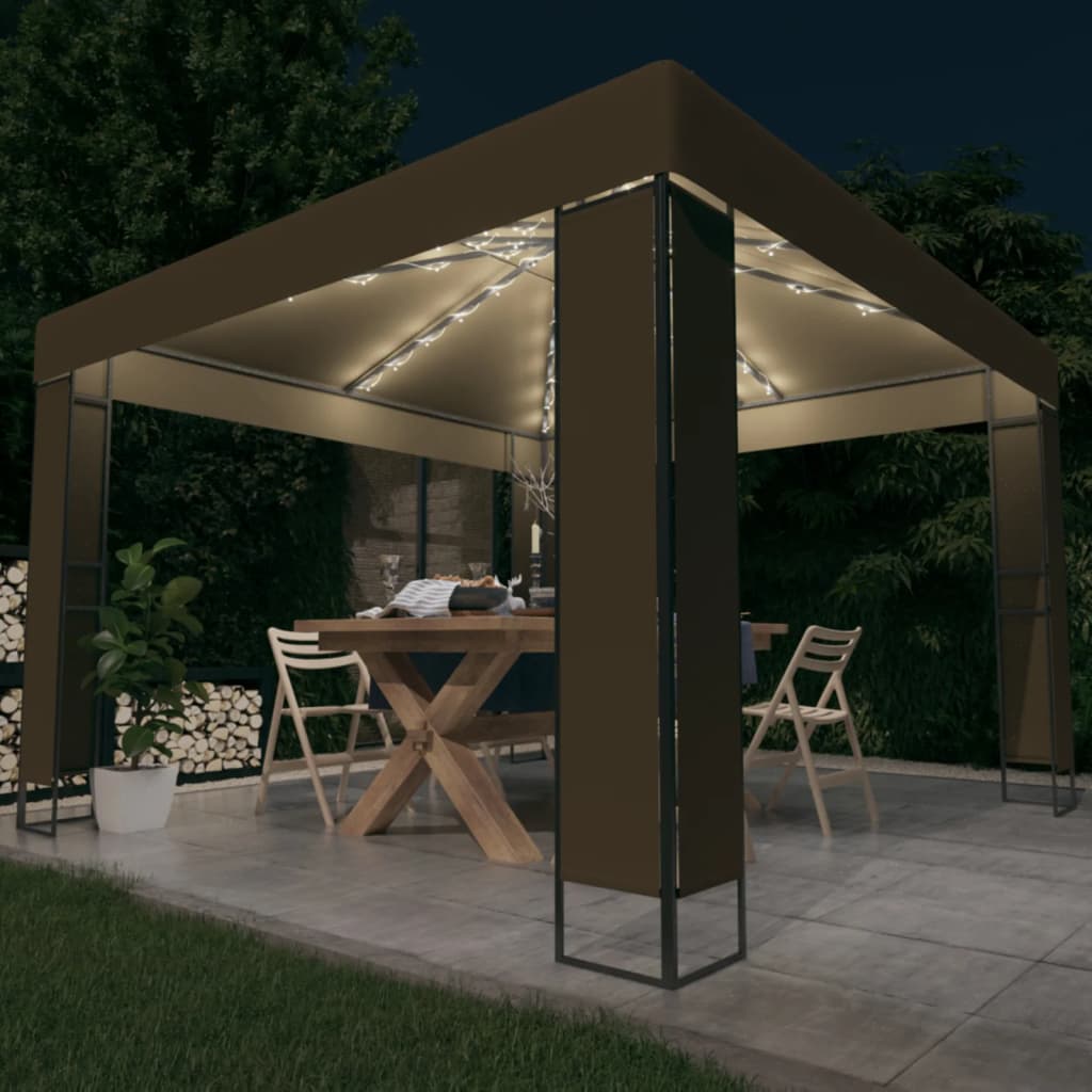 Prieel Met Dubbel Dak En Led-Lichtslinger 3X3 M