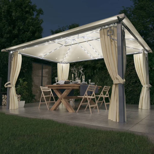 Prieel Met Gordijn En Led-Lichtslinger 4X3 M Aluminium