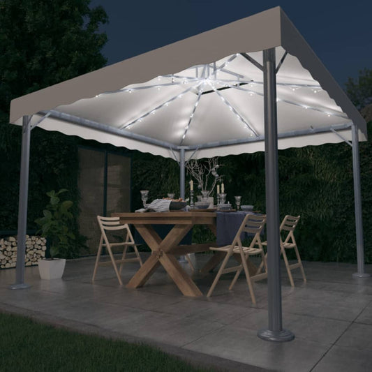 Prieel Met Led-Lichtslinger 300X300 Cm Aluminium Kleurig