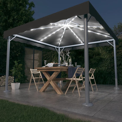 Prieel Met Led-Lichtslinger 300X300 Cm Aluminium Kleurig
