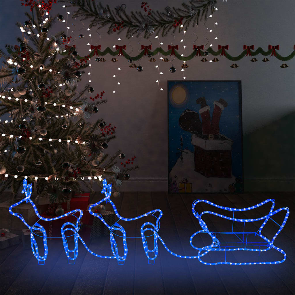 Buitenkerstversiering Rendier En Slee 576 Led's Blauw