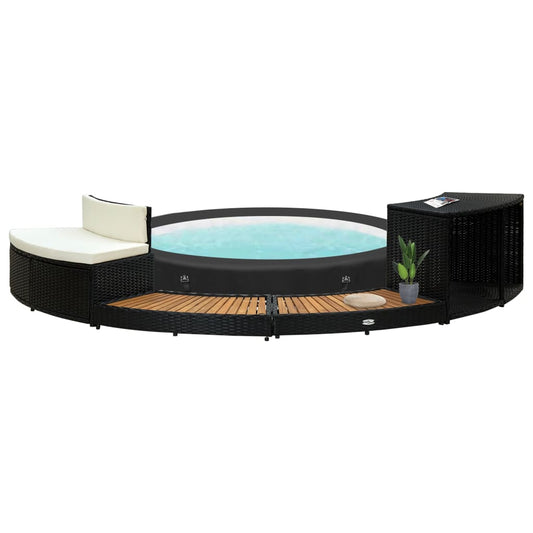 Spa-Ombouw Poly Rattan En Massief Acaciahout Zwart Groen