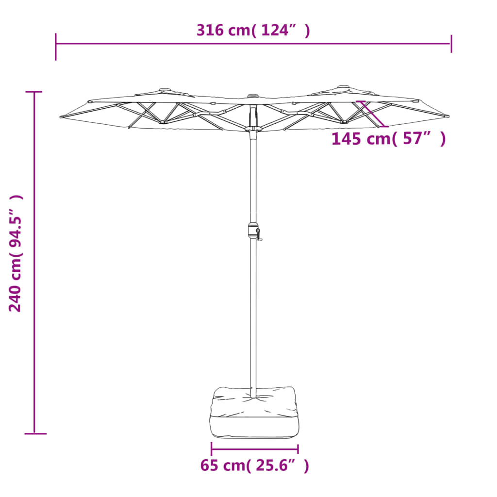 Parasol Dubbel Dak Met Led's 316X240 Cm Kleurig