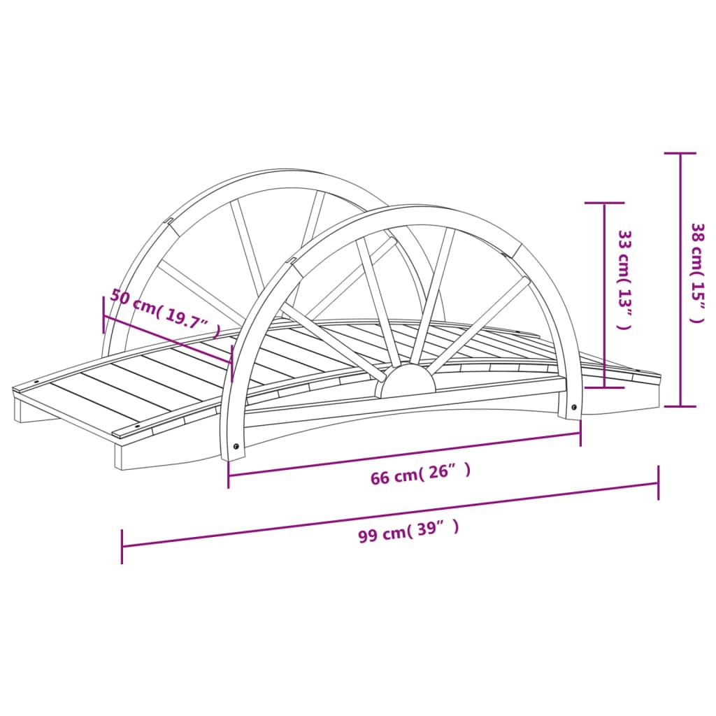 Tuinbrug Met Half Wiel 99X50X38 Cm Massief Vurenhout Oranje