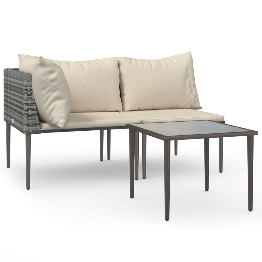 3-Delige Loungeset Met Kussens Poly Rattan Grijs
