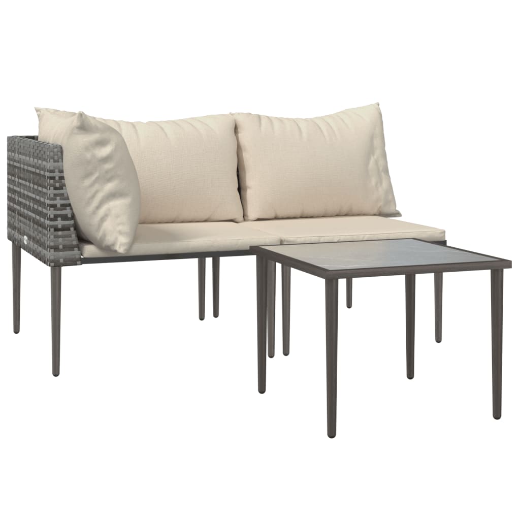3-Delige Loungeset Met Kussens Poly Rattan Grijs