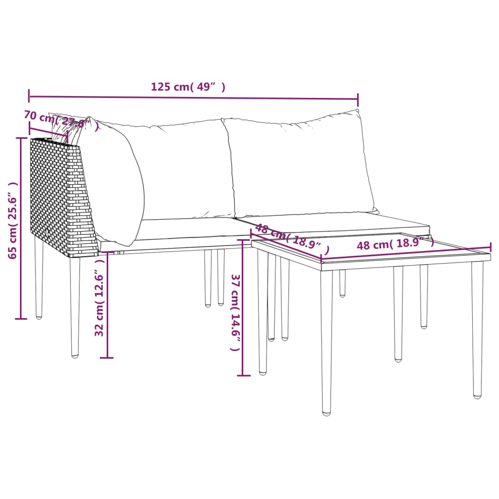 3-Delige Loungeset Met Kussens Poly Rattan Grijs