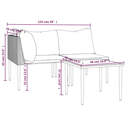 3-Delige Loungeset Met Kussens Poly Rattan Grijs