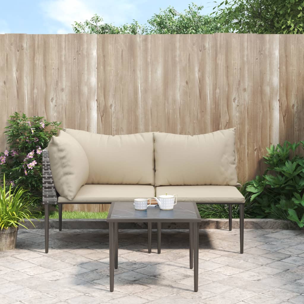 3-Delige Loungeset Met Kussens Poly Rattan Grijs