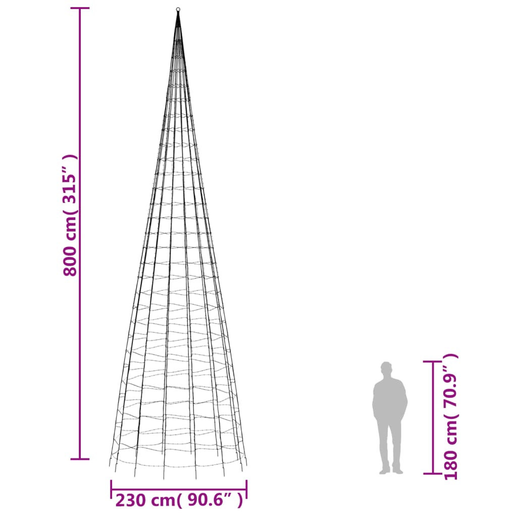 Led-Kerstboom Aan Vlaggenmast 3000 Leds Kleurrijk Multikleur