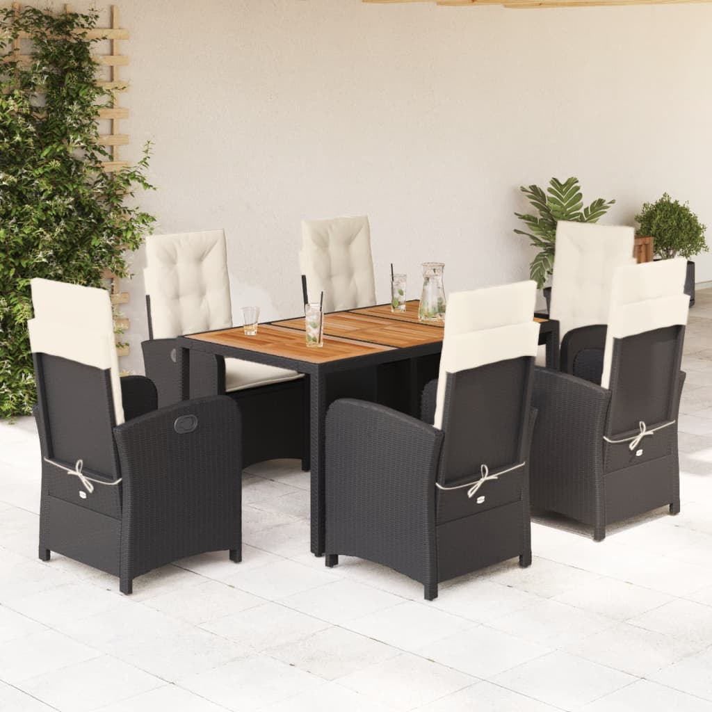 7-Delige Tuinset Met Kussens Poly Rattan Zwart En Crème