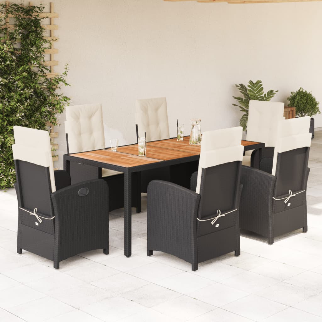 7-Delige Tuinset Met Kussens Poly Rattan Zwart En Crème
