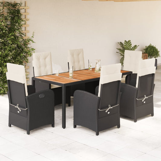 7-Delige Tuinset Met Kussens Poly Rattan Zwart En Crème