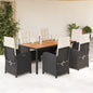 7-Delige Tuinset Met Kussens Poly Rattan Zwart En Crème