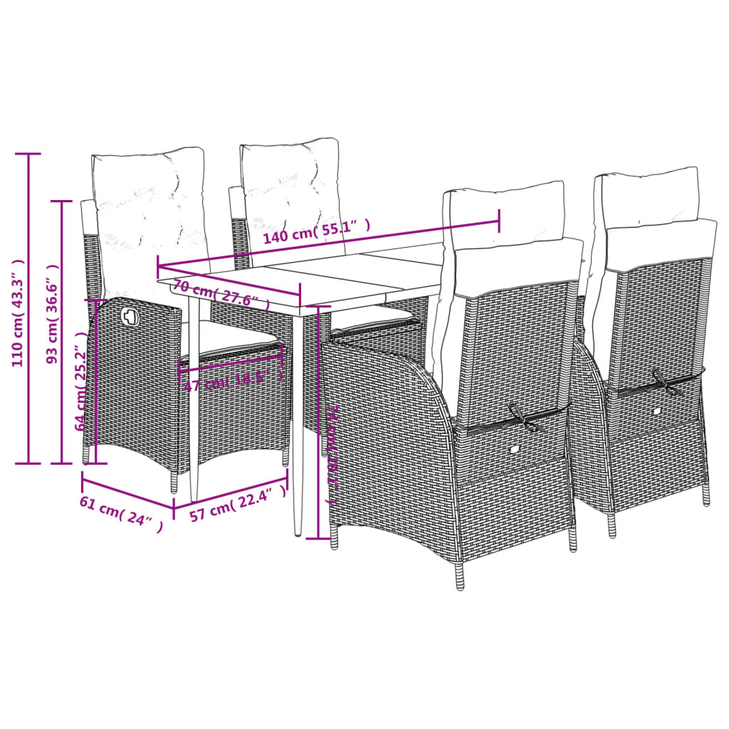5-Delige Tuinset Met Kussens Poly Rattan Lichtgrijs