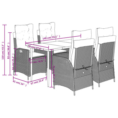 5-Delige Tuinset Met Kussens Poly Rattan Lichtgrijs